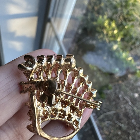 VTG Royal Crown Brooch Pin 1.75" Faux Pearls Clear Rhinestones Gold Plated MCM - Picture 4 of 8